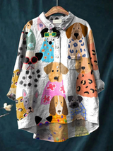 Women's Cartoon Puppy Print Long Sleeve Shirt