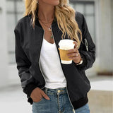 Women's Classic Zip-Front Bomber Jacket with Ribbed Cuffs