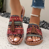 Women's Patterned Tassel Slide Sandal