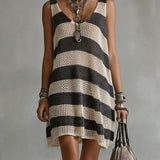 Striped V-Neck Knit Mini Dress
