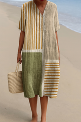 Women's Striped V-Neck Midi Dress