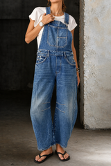 Women's Barrel Leg Baggy Denim Overalls