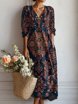 Women's Linen Blend Pocket Midi Dress