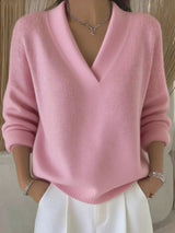 Women's Pink Relaxed V-Neck Sweater