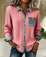 Women's Pink Knitted Denim Sweater