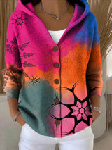 Women's Hooded Patchwork Knit Cardigan