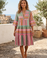 Printed V-Neck Tiered Midi Dress