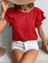Ruffle-Sleeve Pleated Blouse