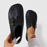 Women's Bronze Button Lace Up Suede Round Toe Casual Flat