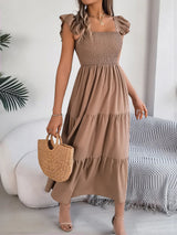Tiered Smocked Ruffle Sleeve Midi Dress
