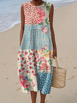 Women's Patchwork Print Relaxed Midi Dress