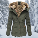 Women's Mid-Length Padded Winter Jacket with Faux Fur Hood