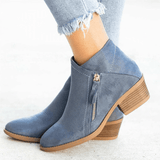 Women's Suede Side Zip Block Heel Casual Ankle Boot