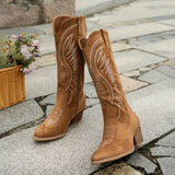 Women's Embroidered Suede Western Cowboy Knee High Boot