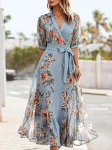V-Neck Flared Midi Dress