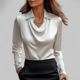 Women's Satin Draped Neck Blouse Long Sleeve