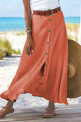 High-Waist Button-Front Linnen-Look Maxi Skirt