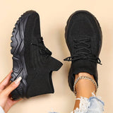 Lace Up Sock Collar Chunky Platform Sneakers