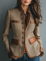 Women's Vintage Herringbone Tweed Button-Front Jacket