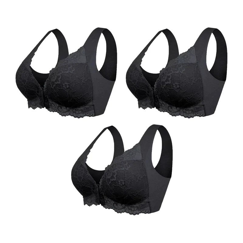 Women's front closure wireless bra in black