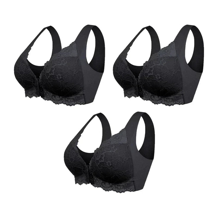 Women's front closure wireless bra in black