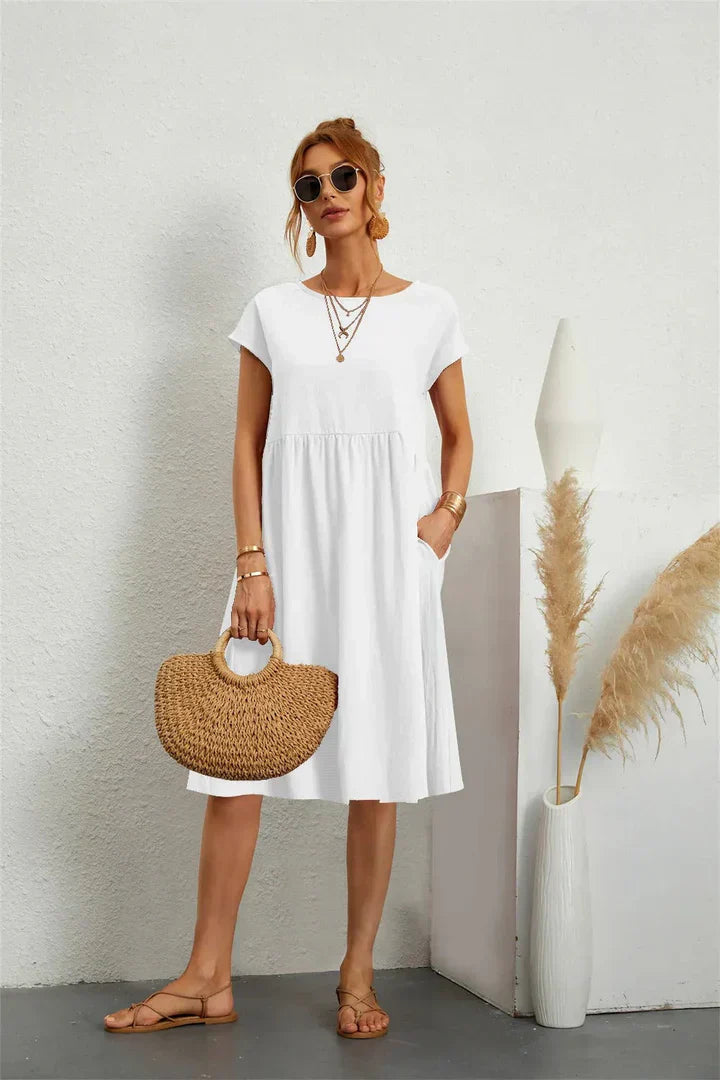 A-line pocket dress in white