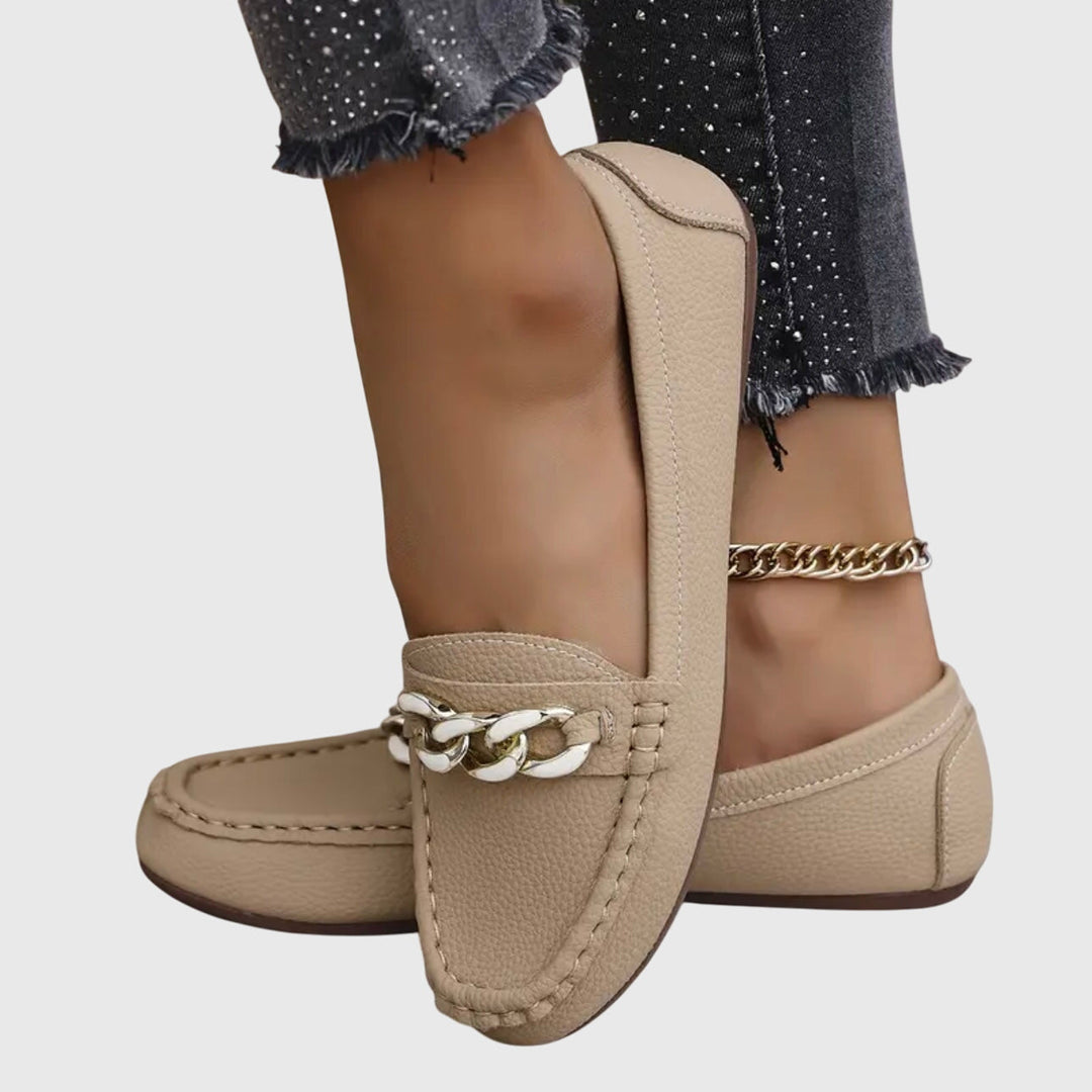 Gold-Chain Comfort Loafers - Beige