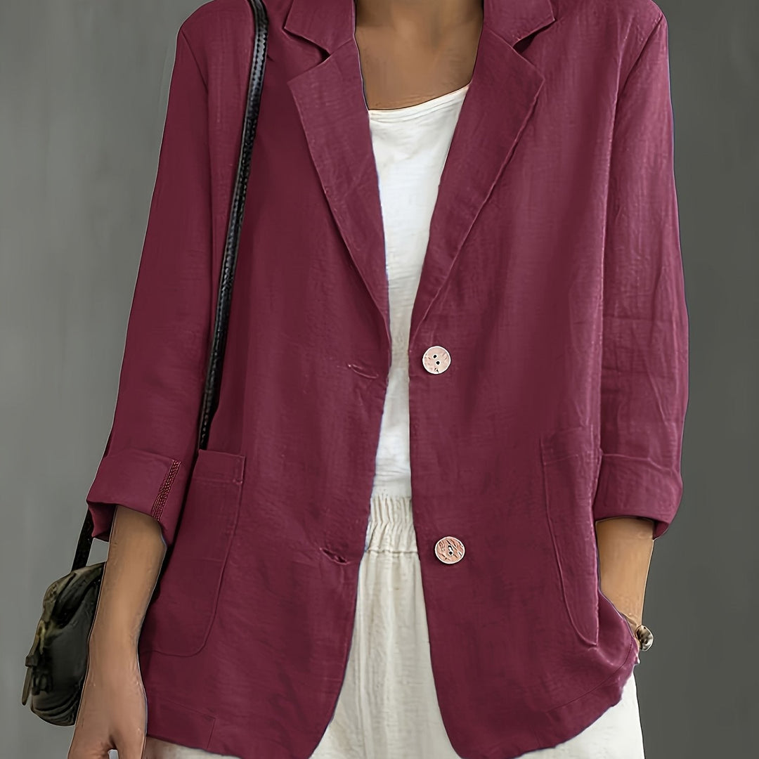 Tailored Linen Blazer in deep red