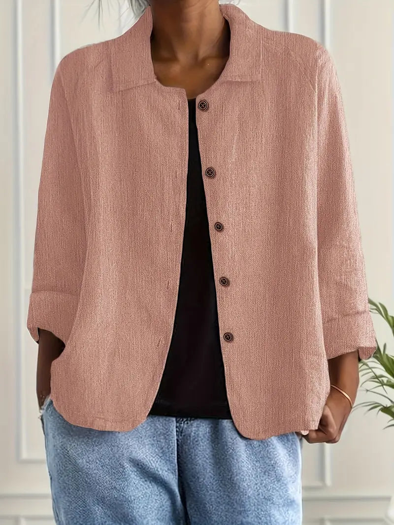 Cotton linen shirt cardigan in pink