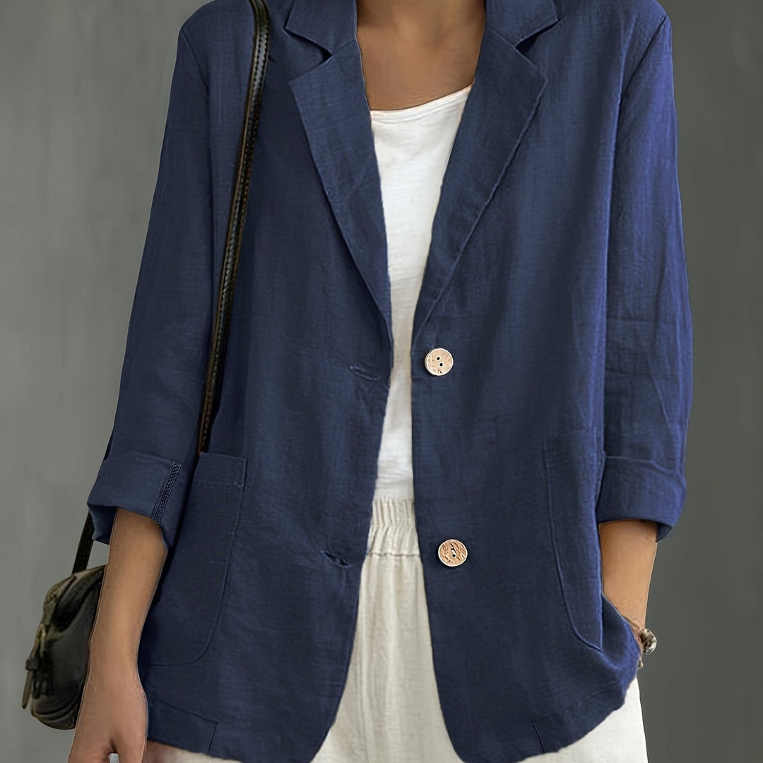 Tailored Linen Blazer in navy