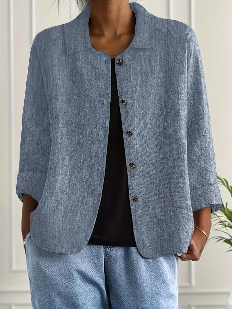 Cotton linen shirt cardigan in blue