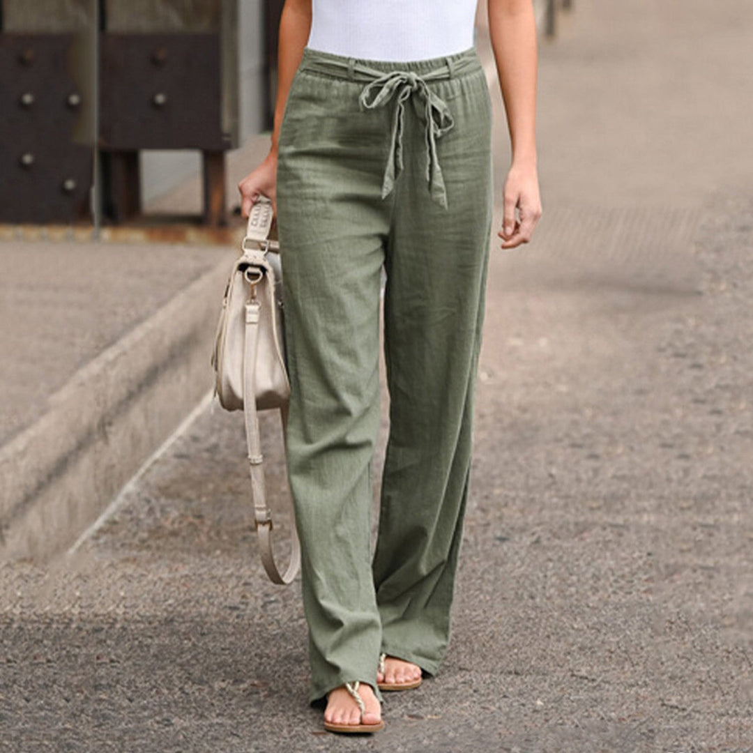 Wide-Leg Drawstring Linnen Pants