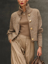 Women's Textured Knit Blazer with Button Front for Fall