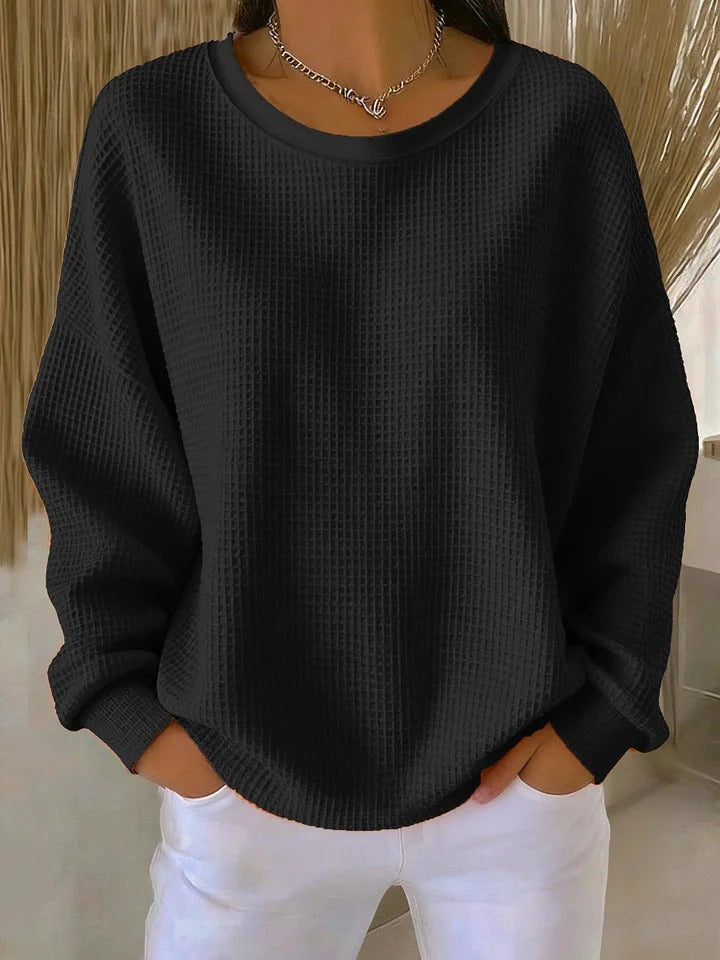 Women's black waffle knit sweater
