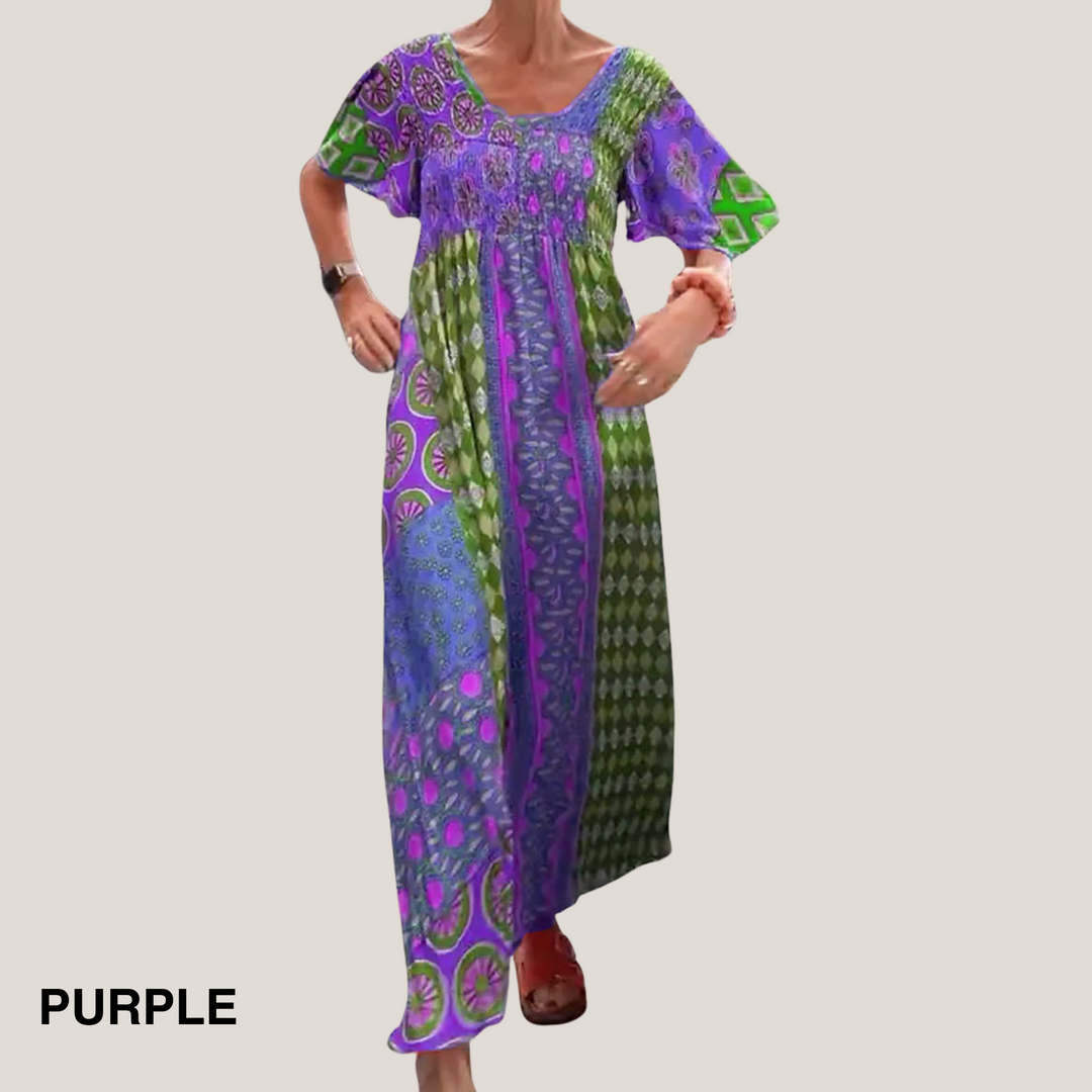 Paisley patchwork boho maxi dress in purple