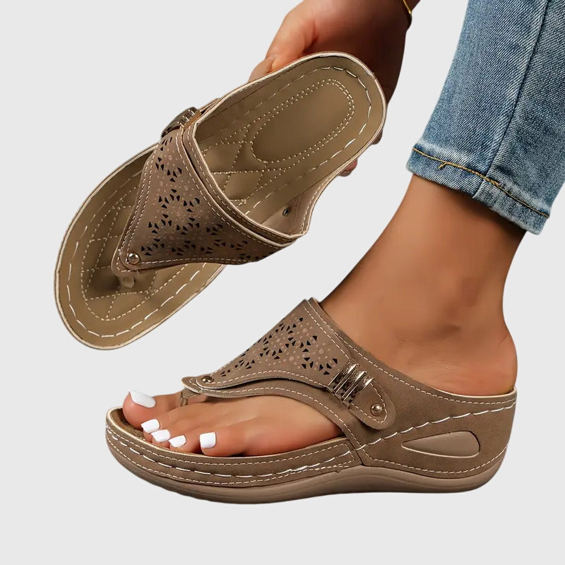 Orthopedic Slip-On Wedge Sandals - Brown