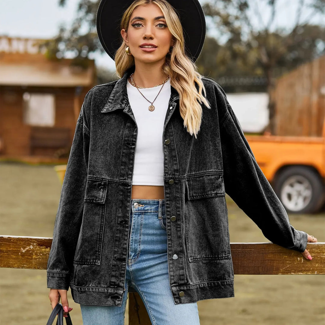 Oversized Denim Shirt Jacket in black