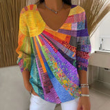 Women's Printed V-Neck Knit Sweater
