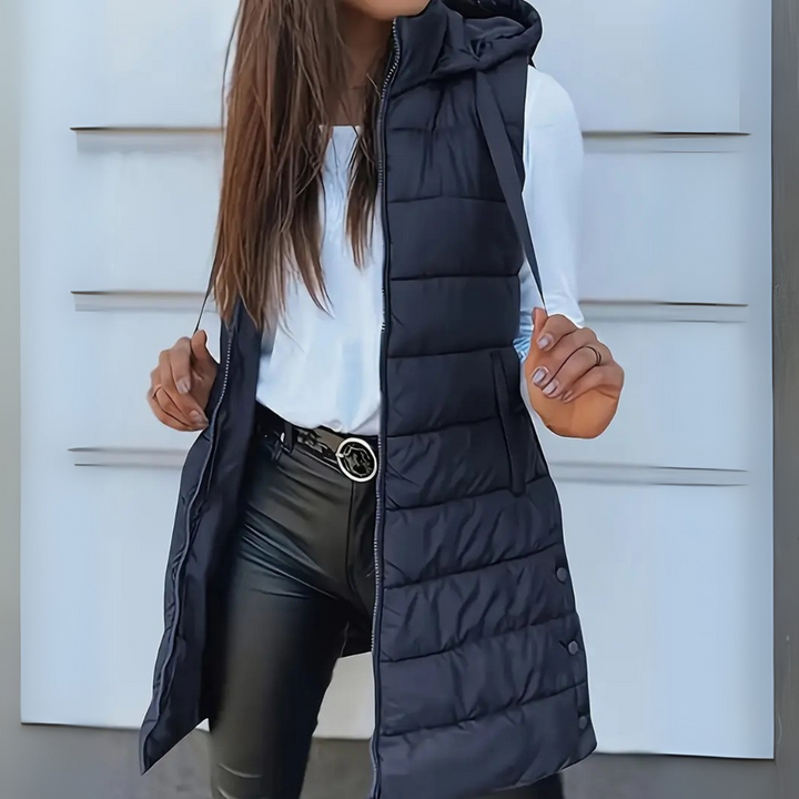 Longline hooded puffer vest navy blue