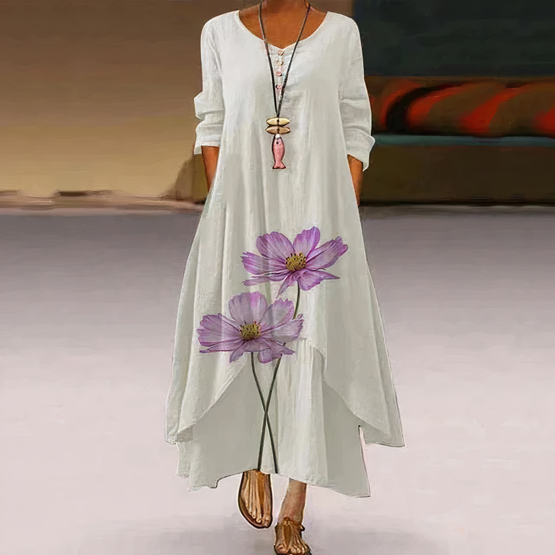 Women's floral border print long sleeve oversized maxi dress, print three