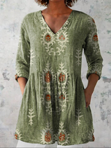 Women's Multicolor Print V-Neck Long Blouse — Elise