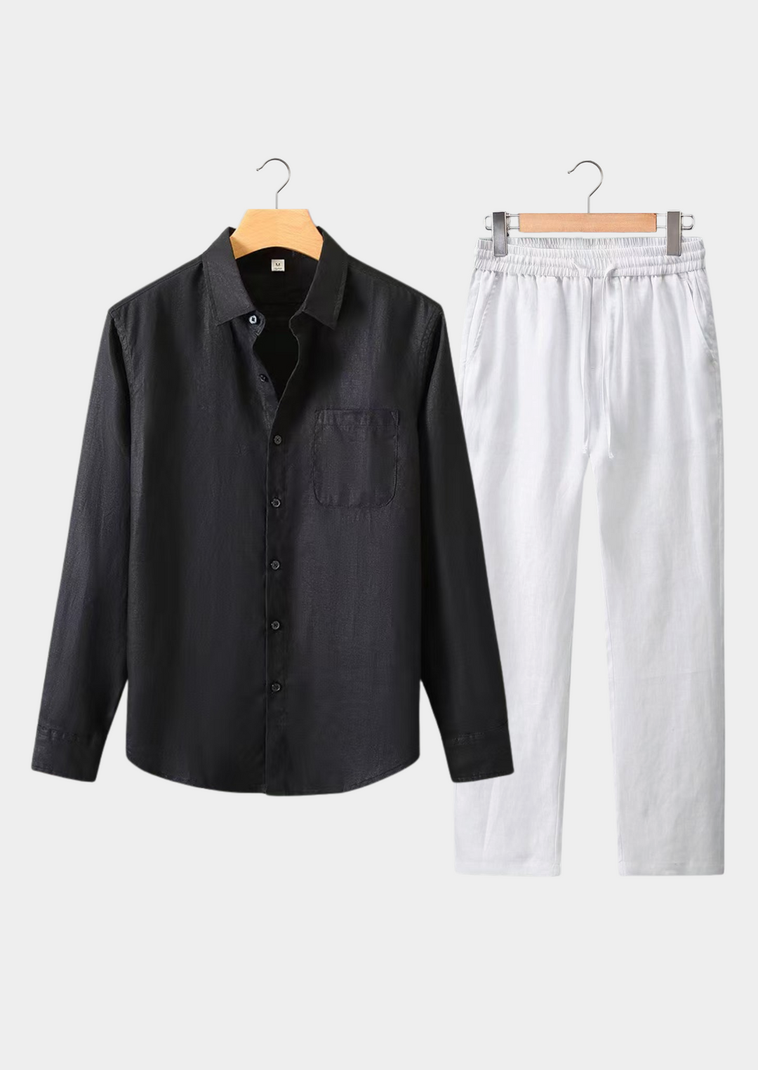 Black & White Linen Longsleeve Summer Set