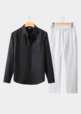 Black & White Linen Longsleeve Summer Set