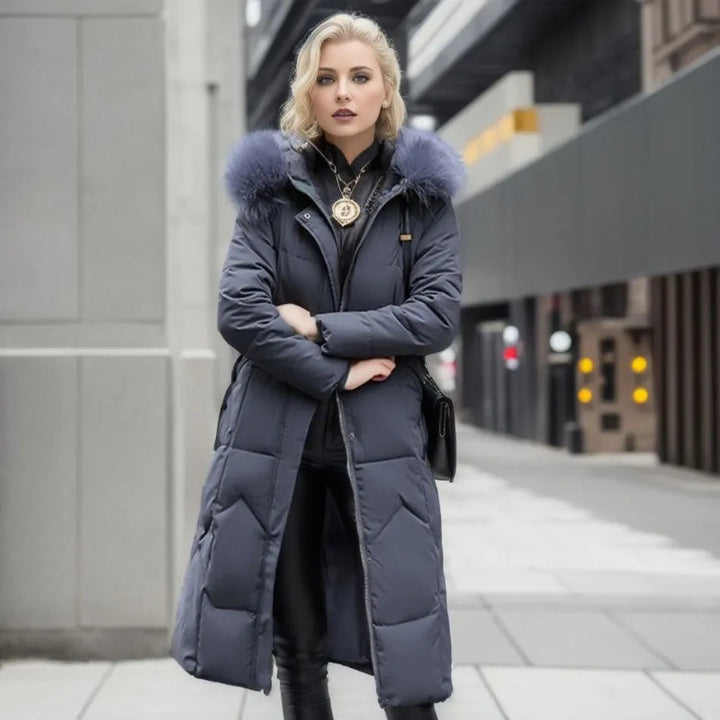 Longline quilted winter puffer coat grey