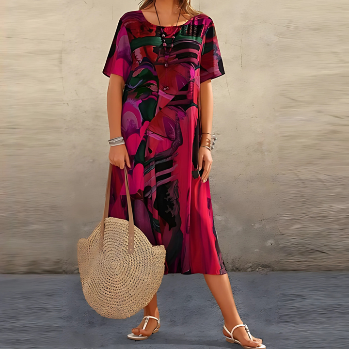 Elegant Floral Flowing Dress - Red