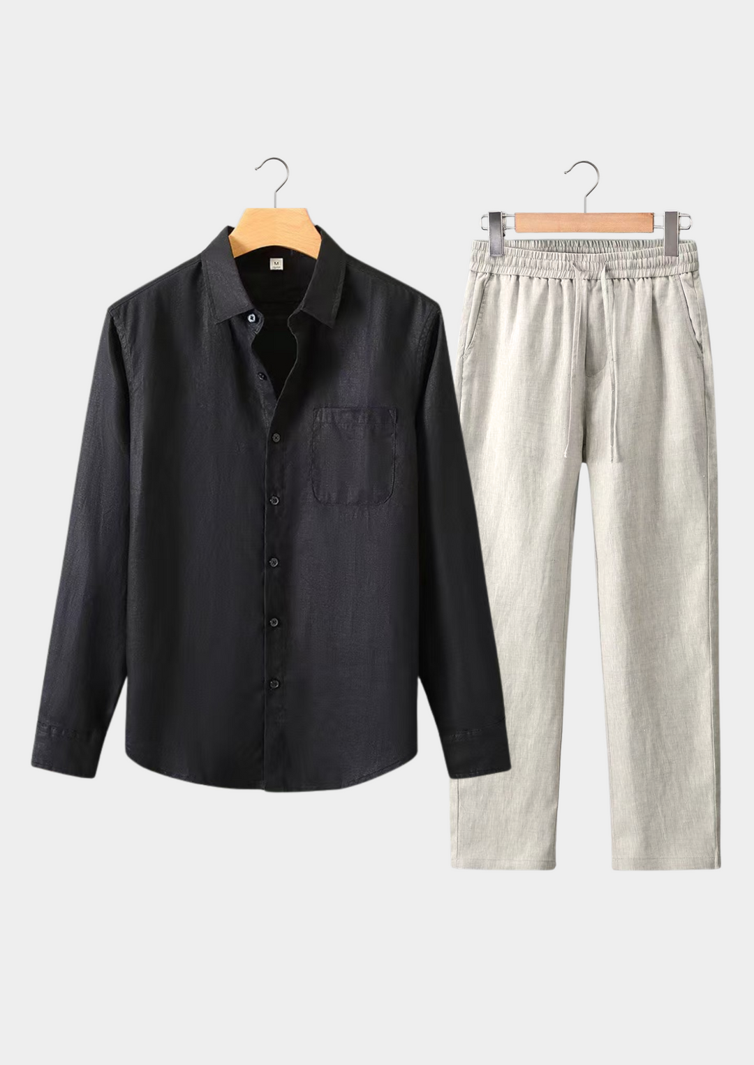 Black & Beige Linen Longsleeve Summer Set