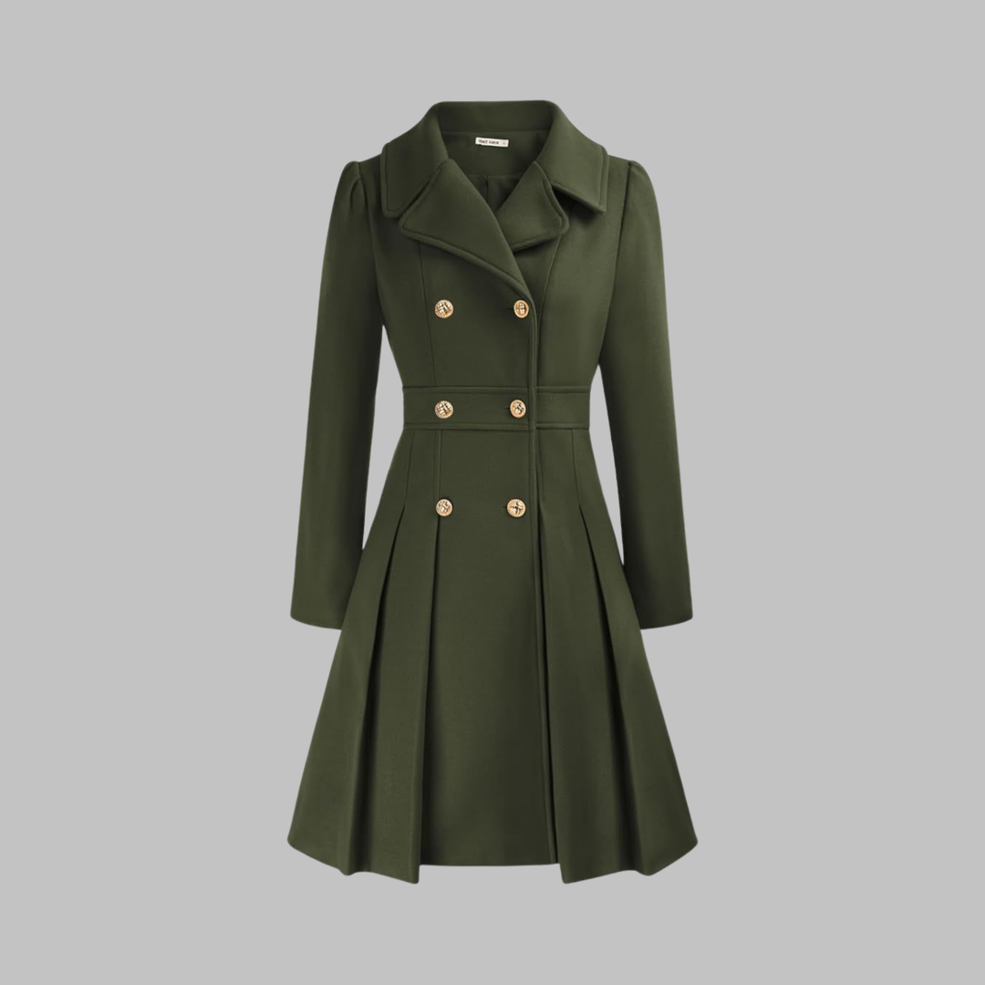 Women's Double-Breasted Longline Coat - Army Green
