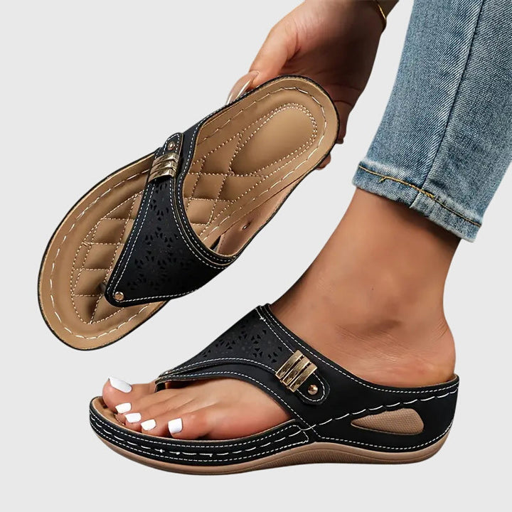 Orthopedic Slip-On Wedge Sandals - Black