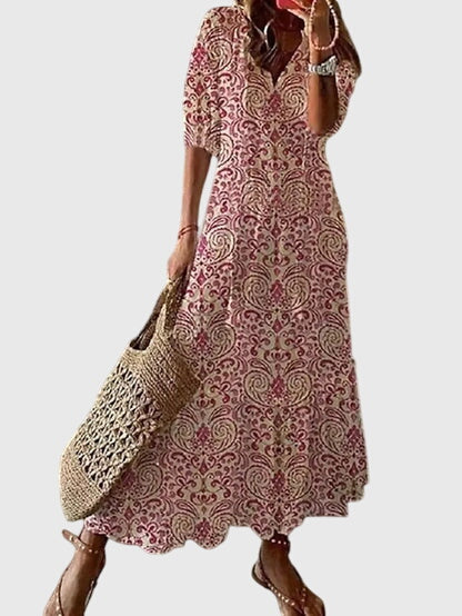 Amalia Boho Vintage Summer Dress Red