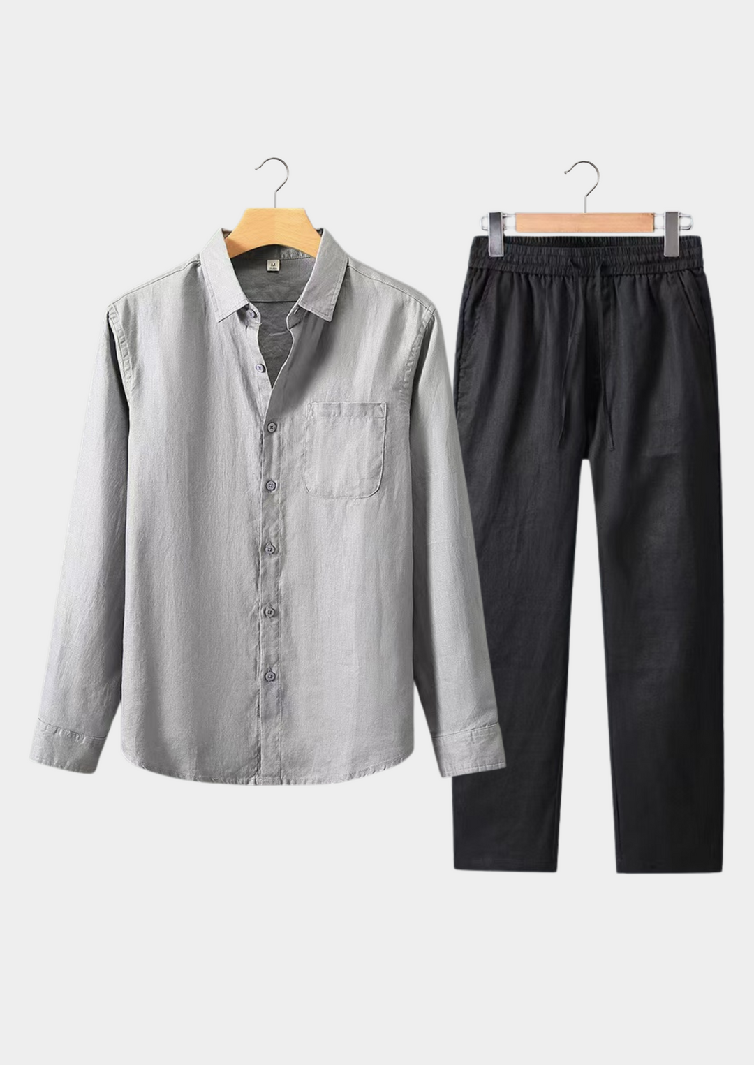 Gray & Black Linen Longsleeve Summer Set